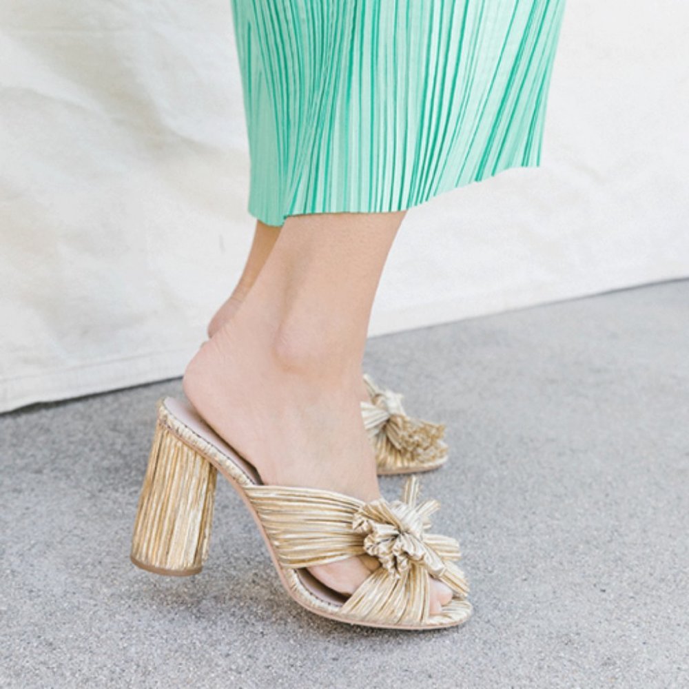 Loeffler Randall Penny Bow Gold Sandals sz 7.5